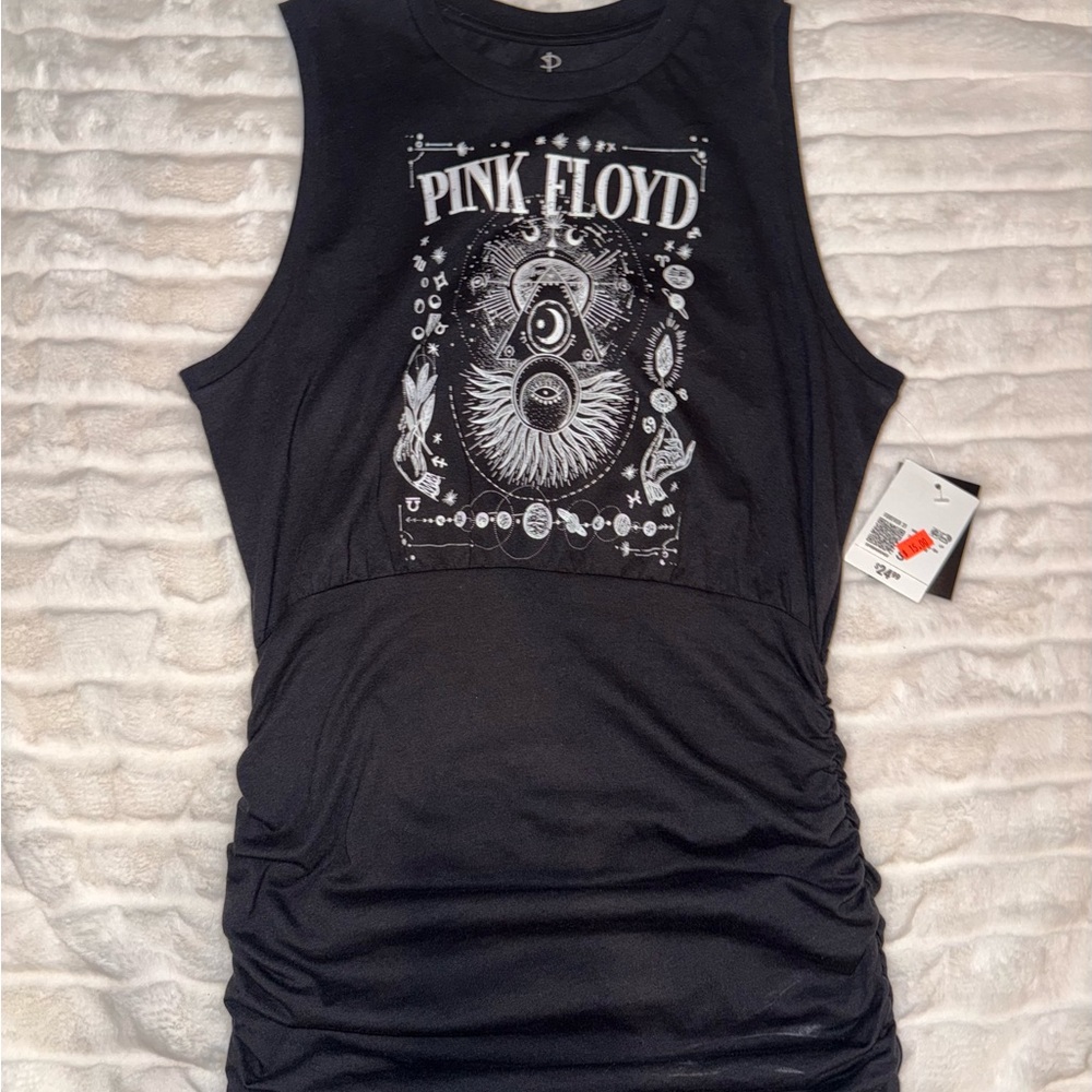 Pink Floyd Black Graphic Ruched Tank Top